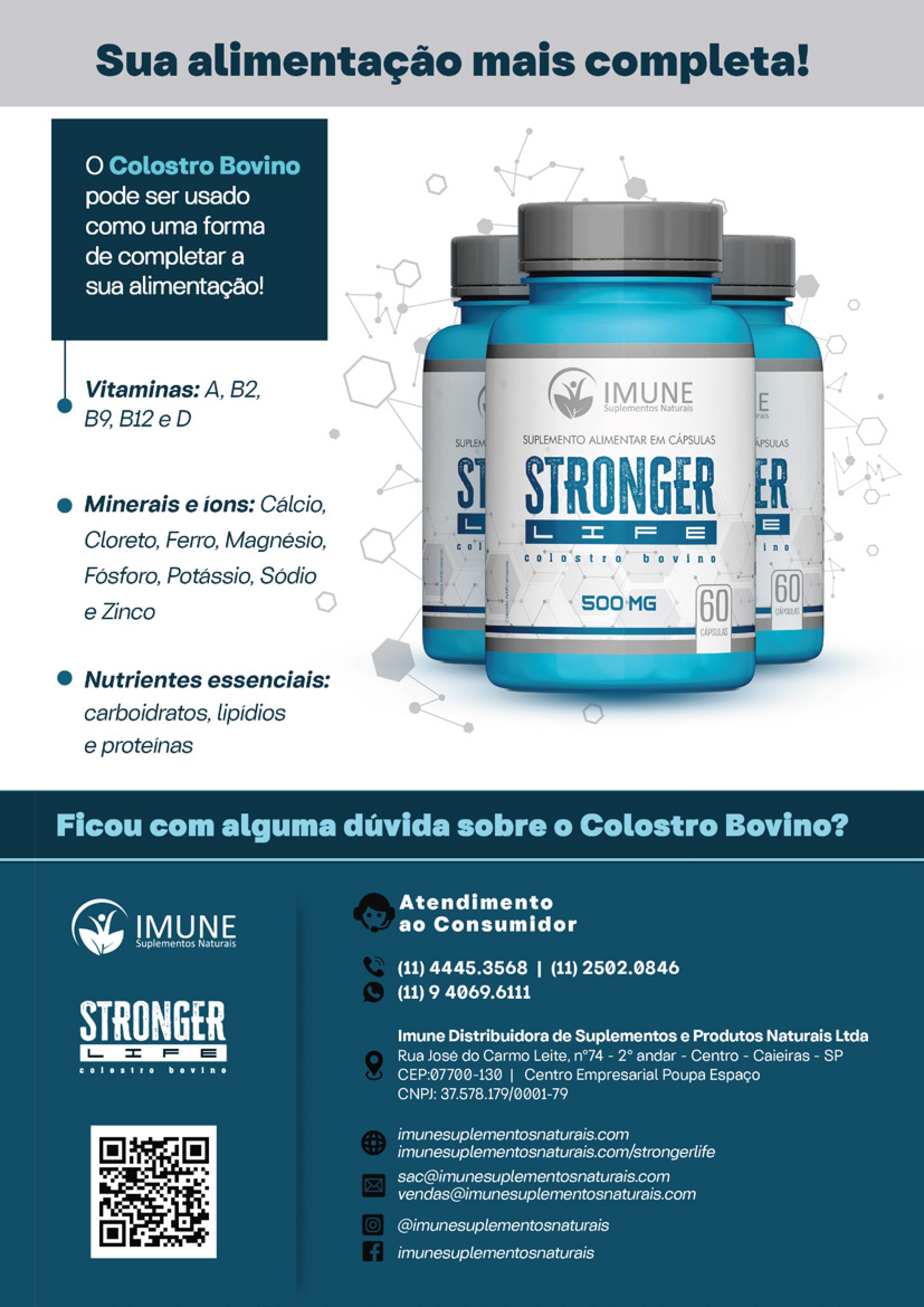 Stronger Life Colostro Bovino - 500mg - 60 Cápsulas